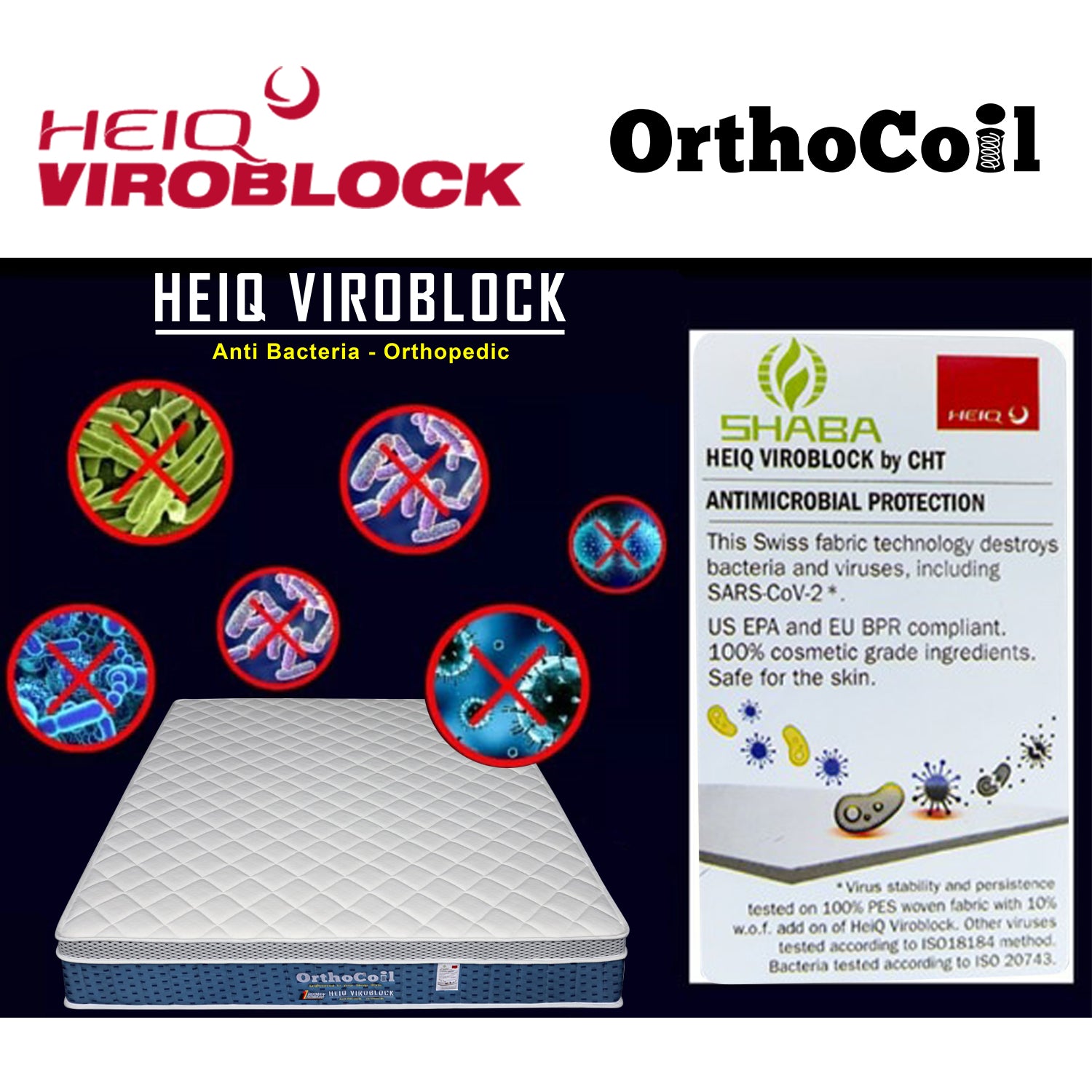 Orthocoil HEIQ Viroblock Anti Bacterial Mattress Pocket Spring - All Sizes Available
