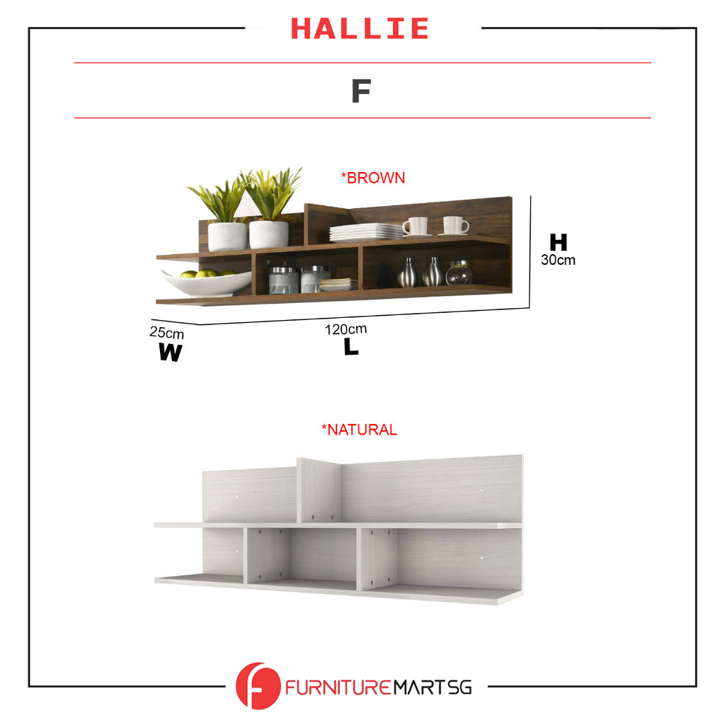 Hallie Series Modular Kitchen Cabinet Melamine Panel Top with Hanging Cabinet in Brown & Natural Color.