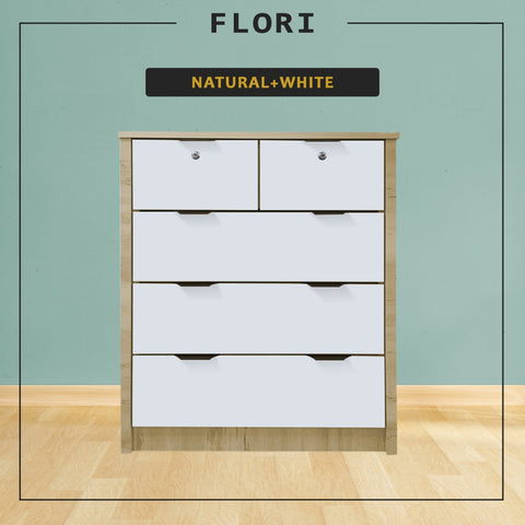 Image of Flori 5-Drawers Premium Chest of Drawers Full Laminated Back Panel in 6 Colours