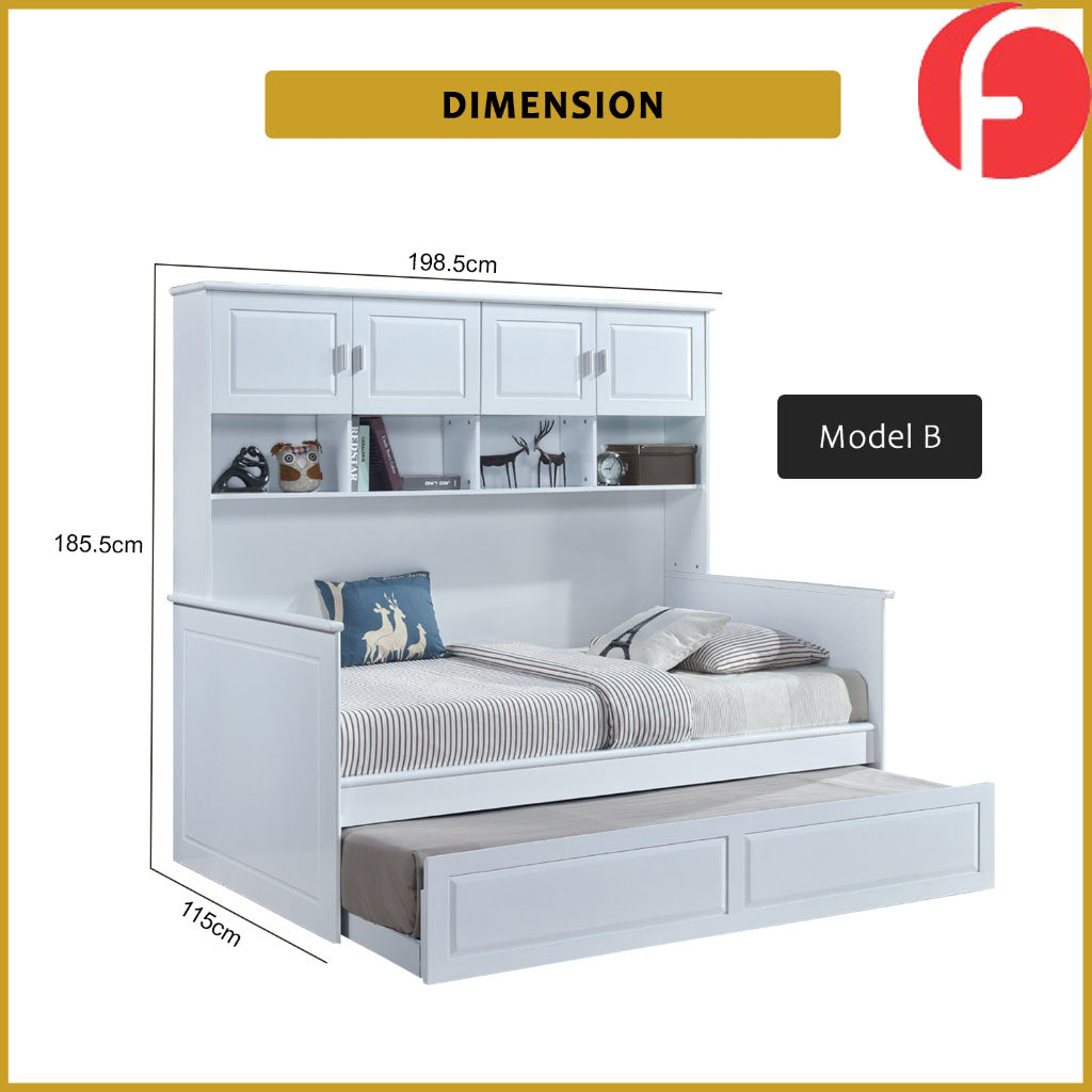 Lanna Super Single Pull-out Bed Bed Frame with Display Shelf, Cabinet