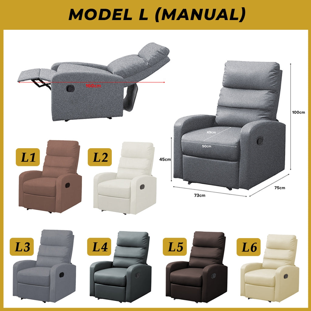 Scarlet Model L Premium Single Sofa Manual Recliner