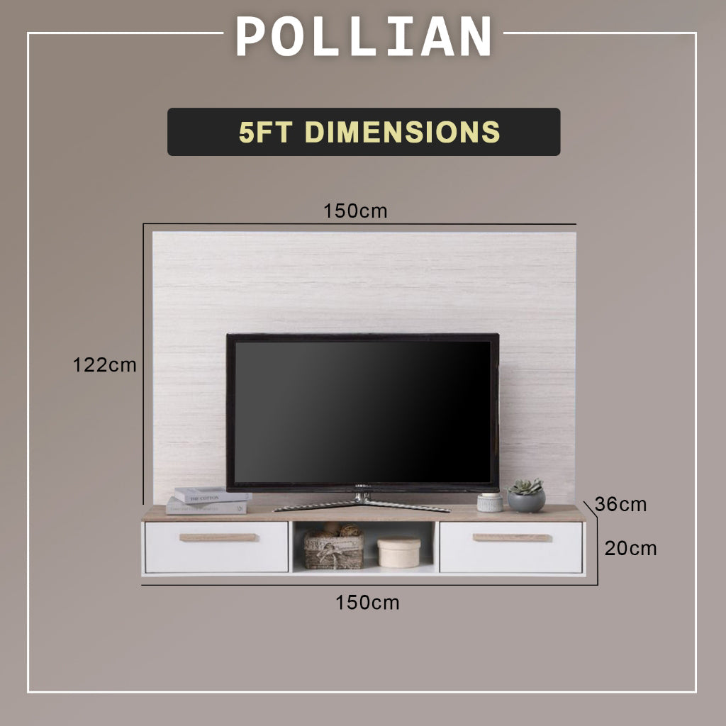 Pollian 4FT/5FT Floating TV Console with Back Panel LED Backlight in 2 Colours