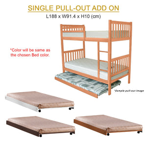 Stella Series5 Solid Rubber Wood Bunk Bed with Pull-Out Add On Option Single/SuperSingle Size