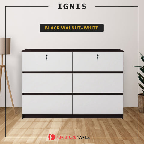 Image of Ignis 6 Drawers Premium Chest of Drawers Full Laminated Back Panel in 6 Colours