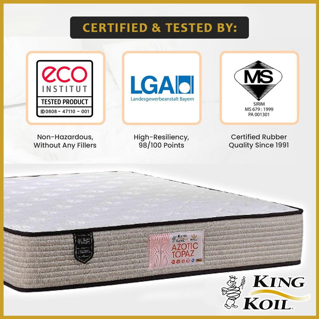 King Koil Azotic Topaz 10" Mattress Chiropractic Coil - Bundle w/ Pillow - All Sizes
