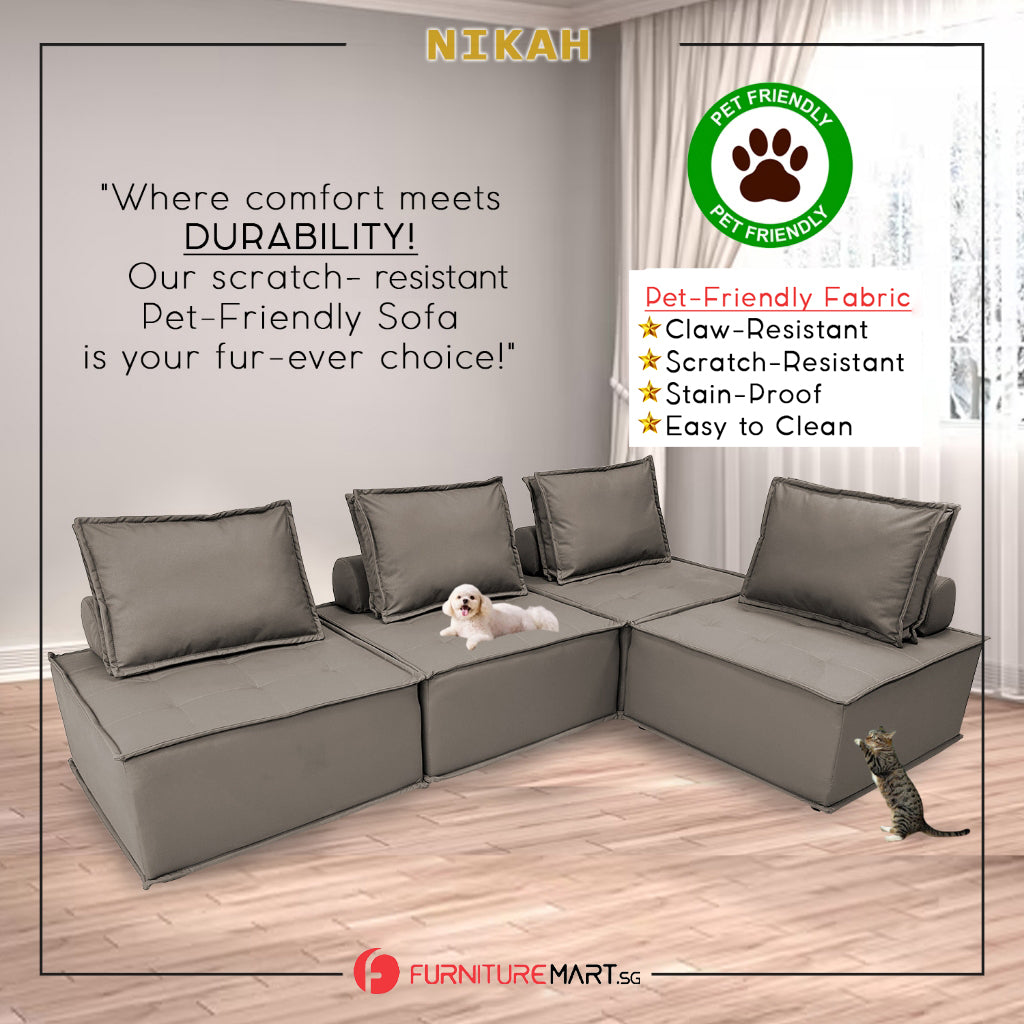 Nikah 1/2/3-Seater L-Shape Sofa Pet-Friendly Scratch Resistant Leather Look Tec Fabric