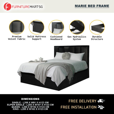 Marie Storage Bed Frame Linen Fabric/Faux Leather with 5 Mattress Options
