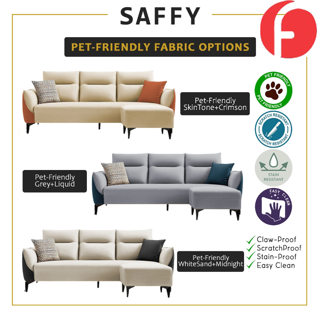 Saffy Fabric 3-Seater / 4-Seater Sofa with Ottoman w/ Pet-Friendly Option