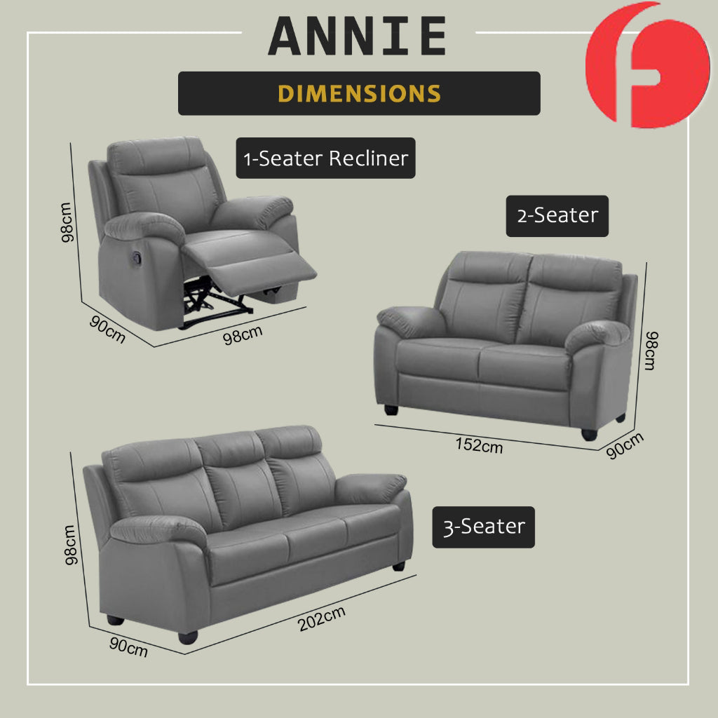 Annie 1-Seater Recliner and 2/3-Seater Sofa - P.U. Leather or PetFriendly Option