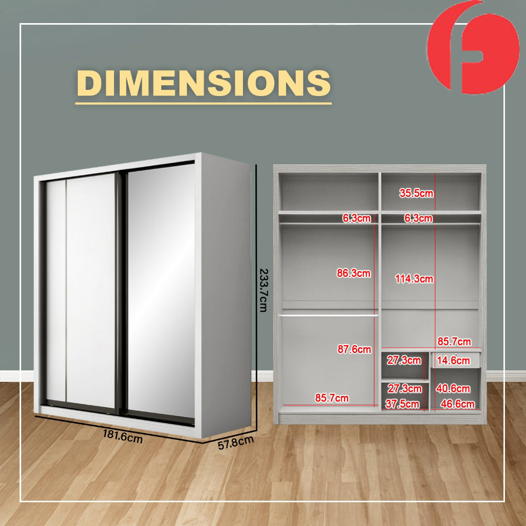 Stell Series 6x8FT 2-Door Sliding Door Wardrobe in White Wash or Walnut in 5 Design