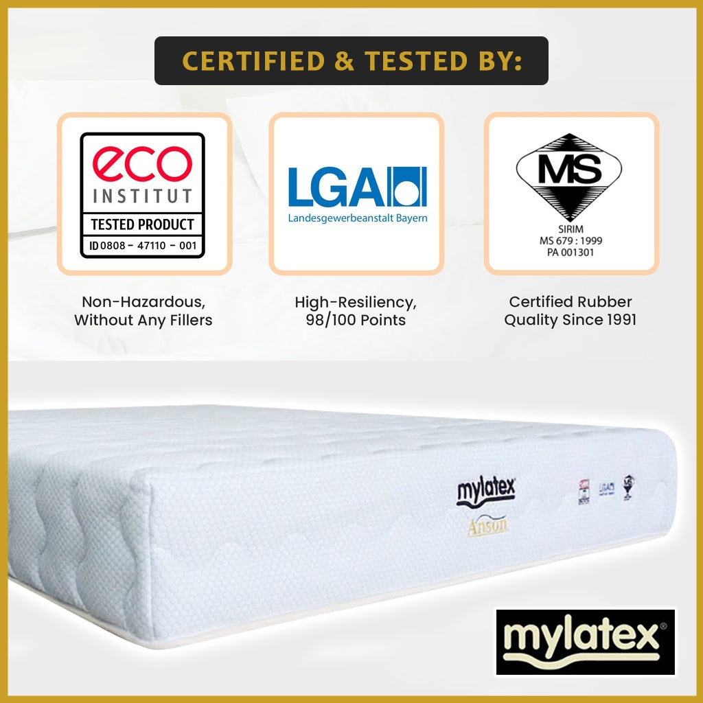 MyLatex ANSON 10" Natural Latex Mattress, Coconut Fibre, Cooling Silk Fabric - All Sizes