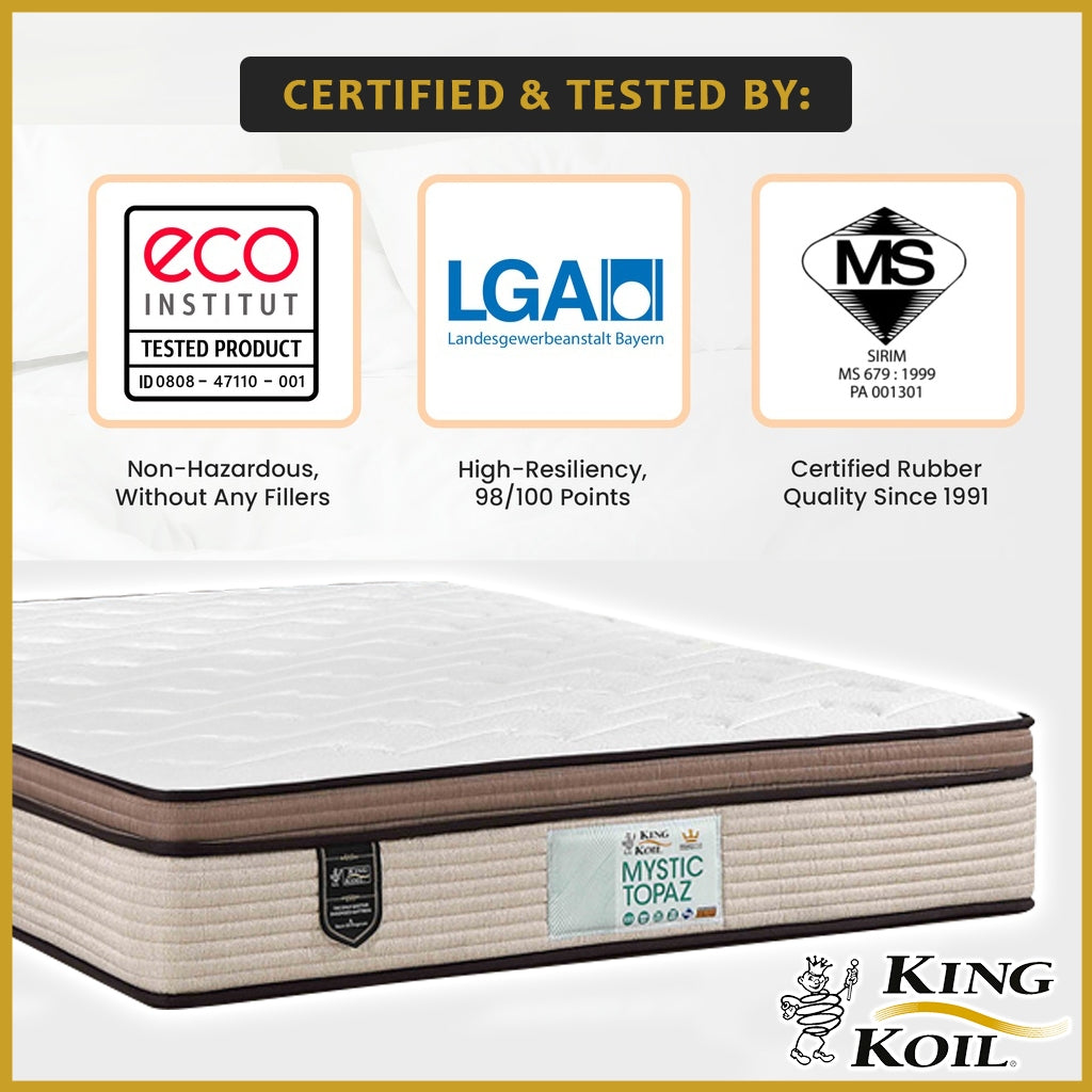 King Koil Mystic Topaz 12" Mattress Chiropractic Coil - Bundle w/ Pillow - All Sizes