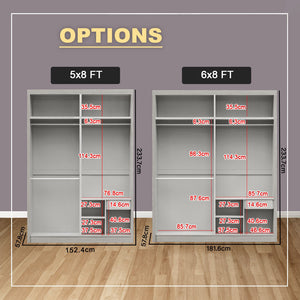 Pablo Series 5/6/8x8FT 2-Door Sliding Door Wardrobe in White Wash or Walnut in 5 Design