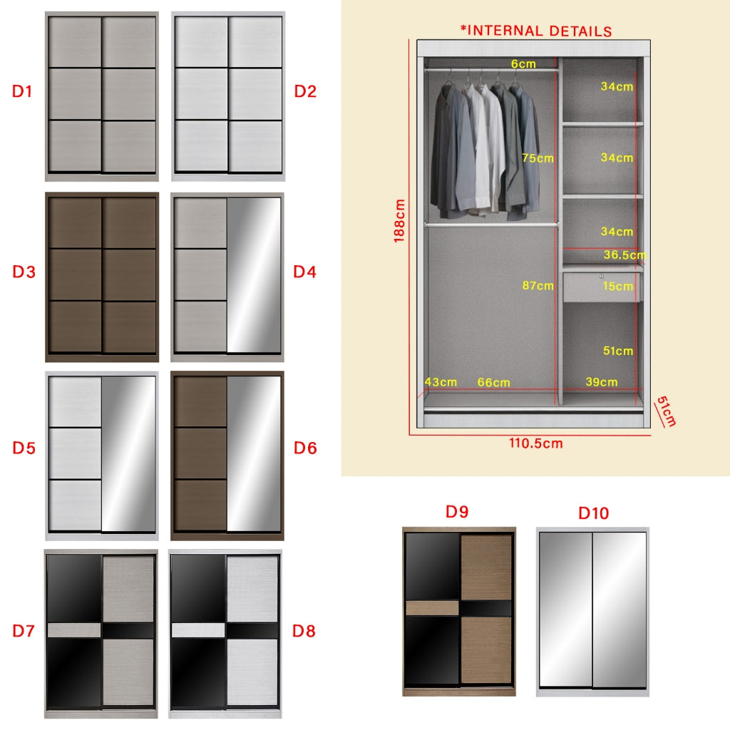Frankfurt Series 4FT 2-Door Sliding Door Wardrobe in 50 Models Available