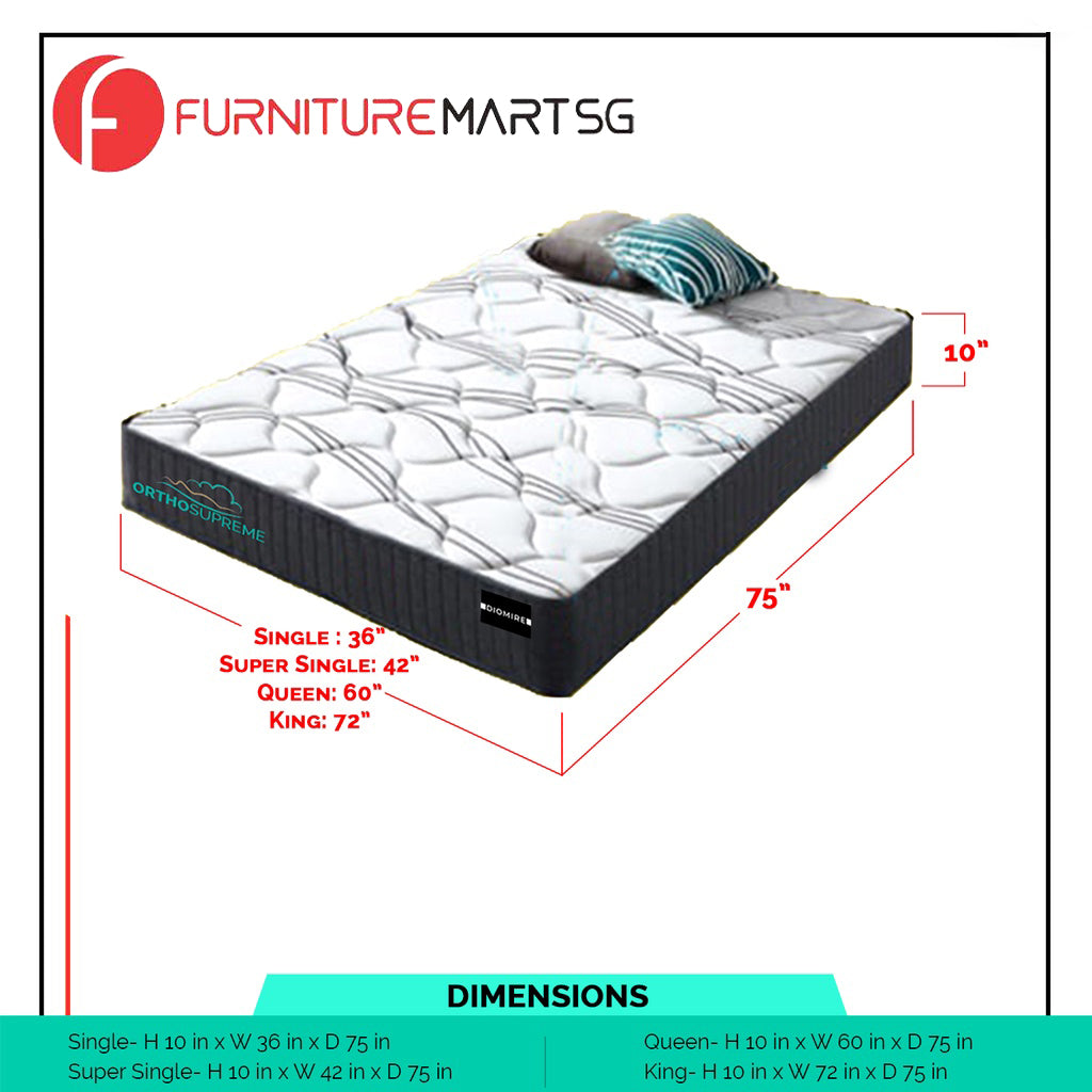 Naga Fabric Bed Frame With 10" Diomire Ortho Supreme Mattress Package In 4 Colours - All Sizes Available
