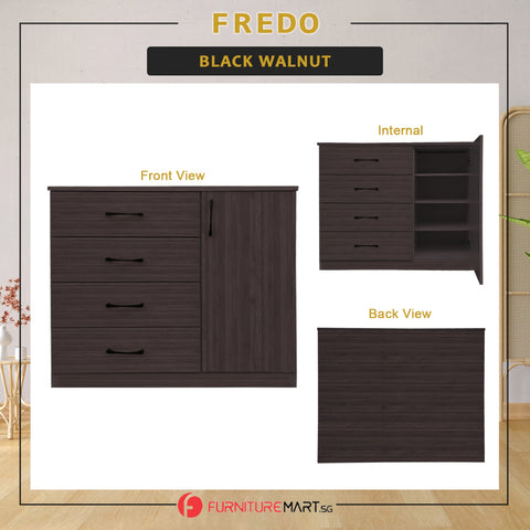 Image of Fredo Premium Chest of Drawers with Cabinet Full Laminated Back Panel in 6 Colours