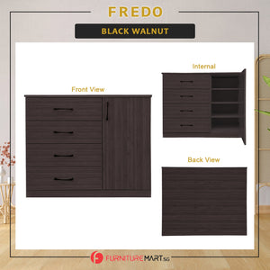 Fredo Premium Chest of Drawers with Cabinet Full Laminated Back Panel in 6 Colours