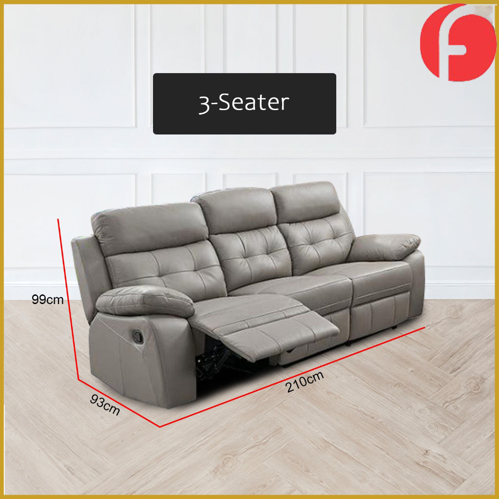 Callie 1/2/3-Seater Full Leather Cowhide Sofa All Seat Recliner in Grey Colour