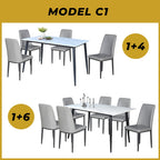 Elba 1+4/1+6 Dining Set Table with Chair Ceramic Table Top with Metal Legs