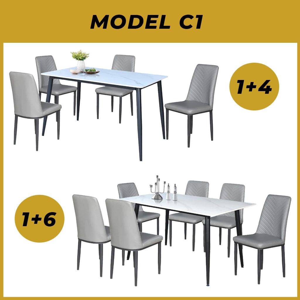 Elba 1+4/1+6 Dining Set Table with Chair Ceramic Table Top with Metal Legs