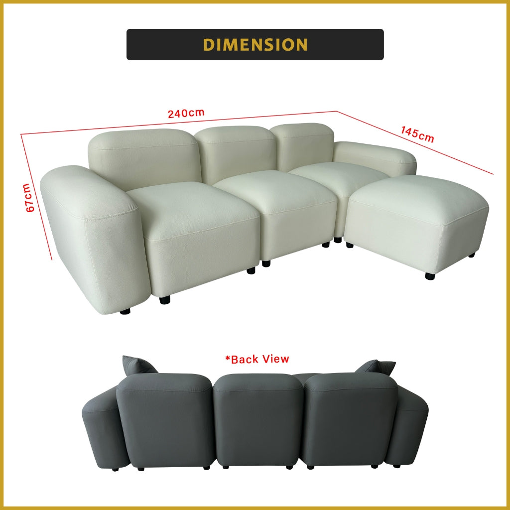 Momo Modular Sofa Pet-Friendly Scratch Resistant Leather Look Tec Fabric in Ivory or Grey