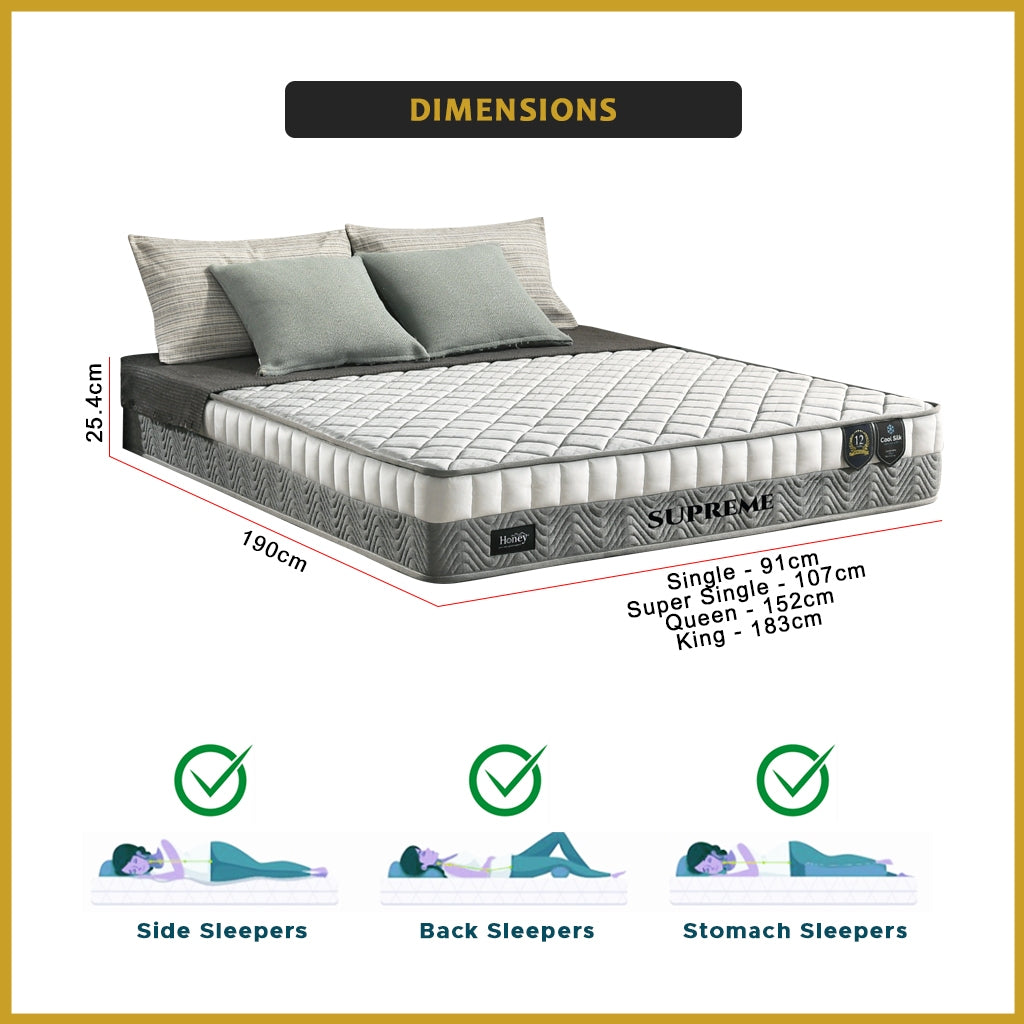 Honey Supreme 10" Mattress Cool Silk Plus 7-Zone Pocket Spring - All Sizes Available