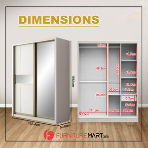 Mikha Series 5FT 2-Door Sliding Door Wardrobe in White Wash or Walnut in 5 Design