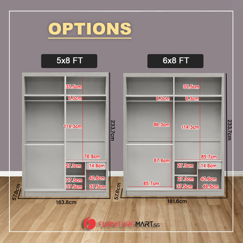 Image of Pablo Series 5/6/8x8FT 2-Door Sliding Door Wardrobe in White Wash or Walnut in 5 Design