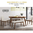 OGIVE Dining Set Table with Chair & Bench Pet-Friendly Fabric in Natural & Walnut Color