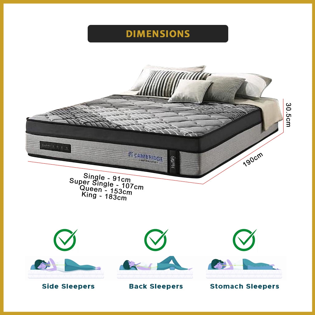 Honey Cambridge 12" Graphene Series 7-Zone Pocket Spring Anti-Static Mattress - All Sizes