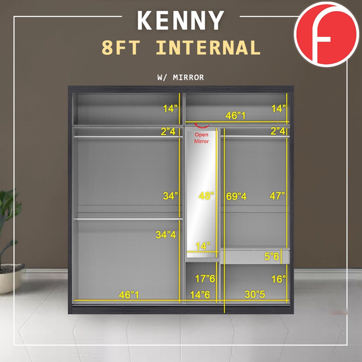 Kenny Series Door A - 4FT-8FT Sliding Door Wardrobe