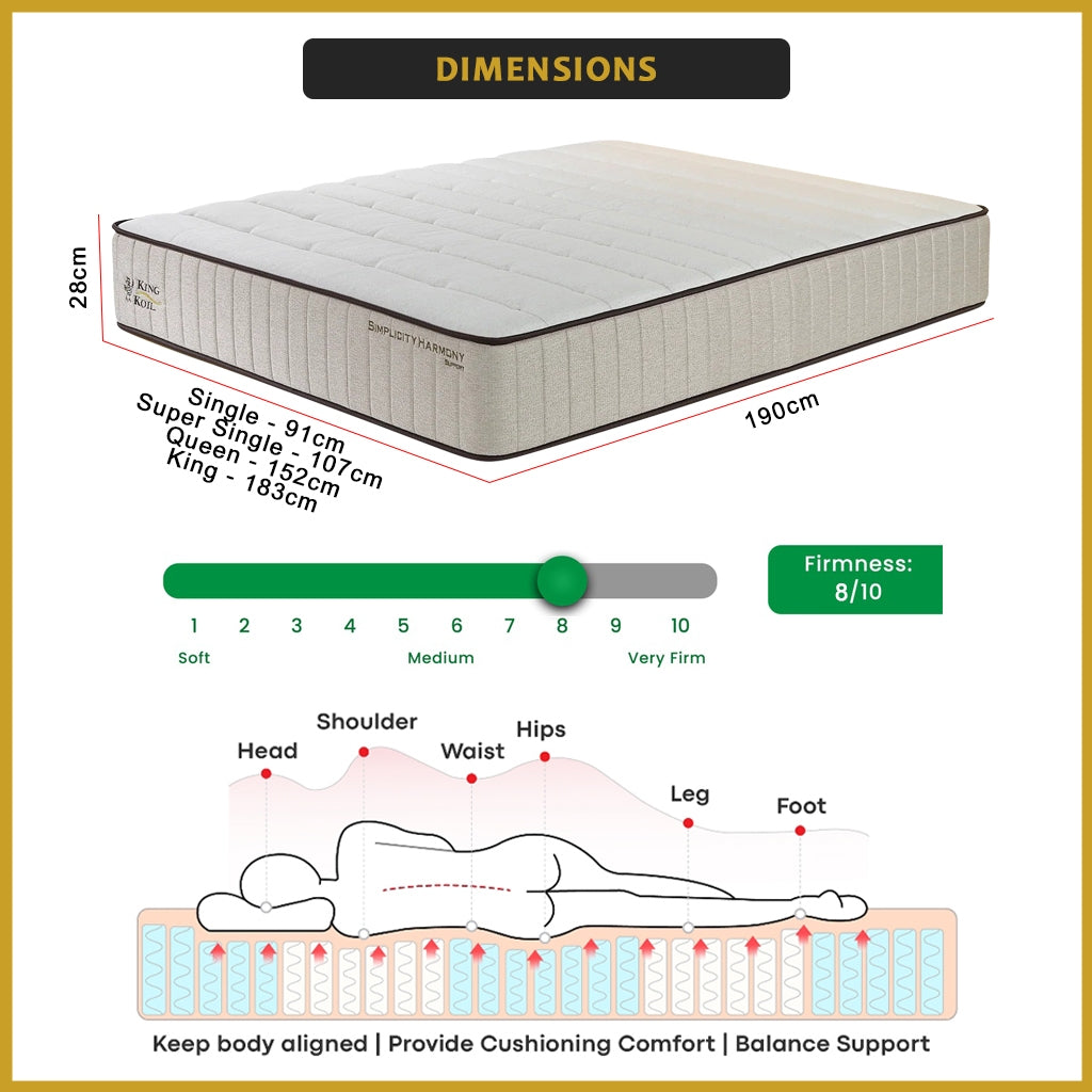 King Koil Simplicity SUPPORT 11" Mattress Flax Linen Collection - w/ Pillow - All Sizes