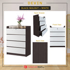 Devin Series Premium Chest of 4 Drawers Collection Full Laminated Back Panel in 6 Colours