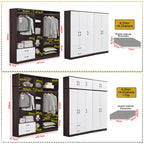 Rome Series 1/2/3/4/5 Doors Tall Wardrobe with Drawers and Top Cabinet in Walnut+White