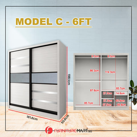 Image of Gwen Series 4/5/6FT 2-Door Sliding Door Wardrobe in 5 Colours in 3 Design