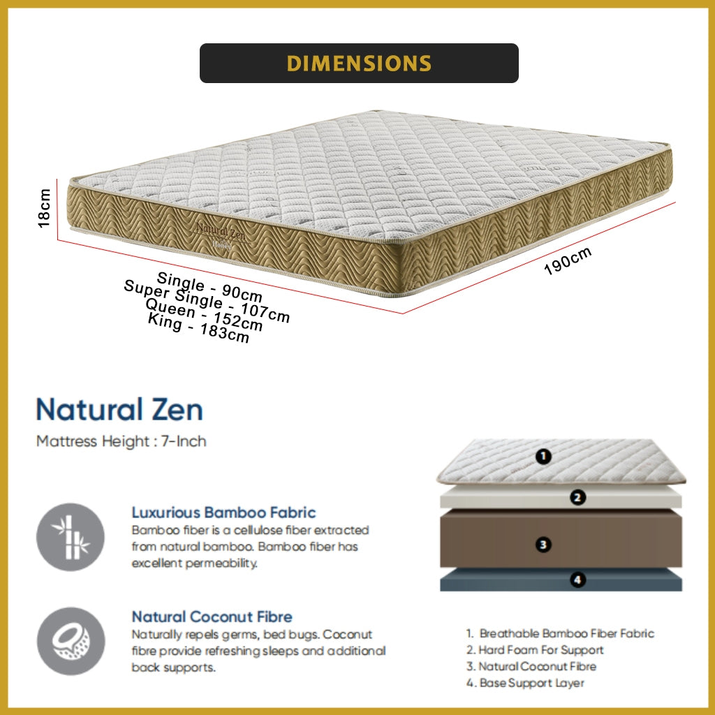 Honey Natural Zen 7" Coconut Fibre Mattress -All Sizes Available