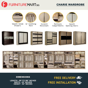 Charie Series 5FT/6FT/8FT Customizable Sliding Door Modular Wardrobe in 6 Designs