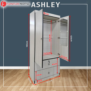 Ashley Soft Closing Hinges Wardrobe in Ash Grey or White Wash Colour