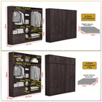 Britain Series 1/2/3/4/5 Doors Tall Wardrobe with Drawers and Top Cabinet in Black Walnut
