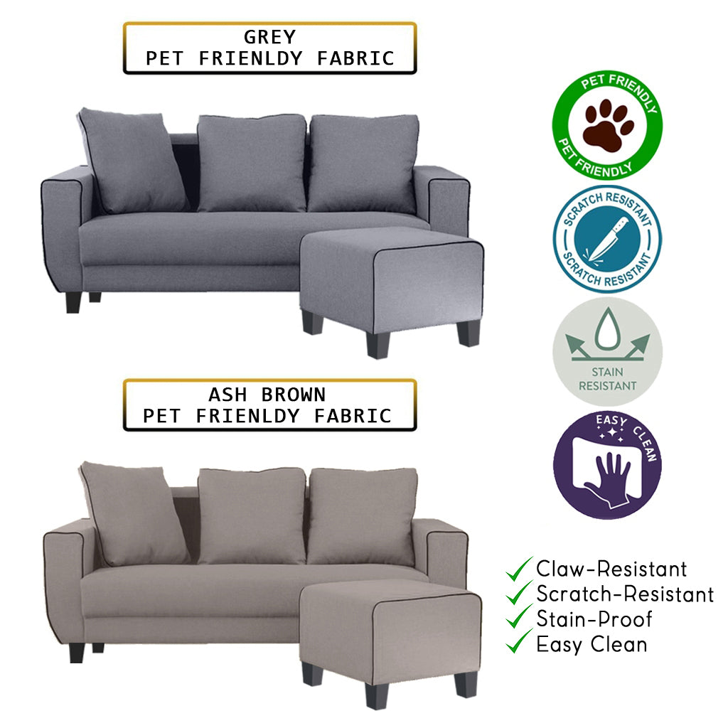Ruru Series 2/3 Seater Leather Sofa With Ottoman w/ Pet-Friendly Option