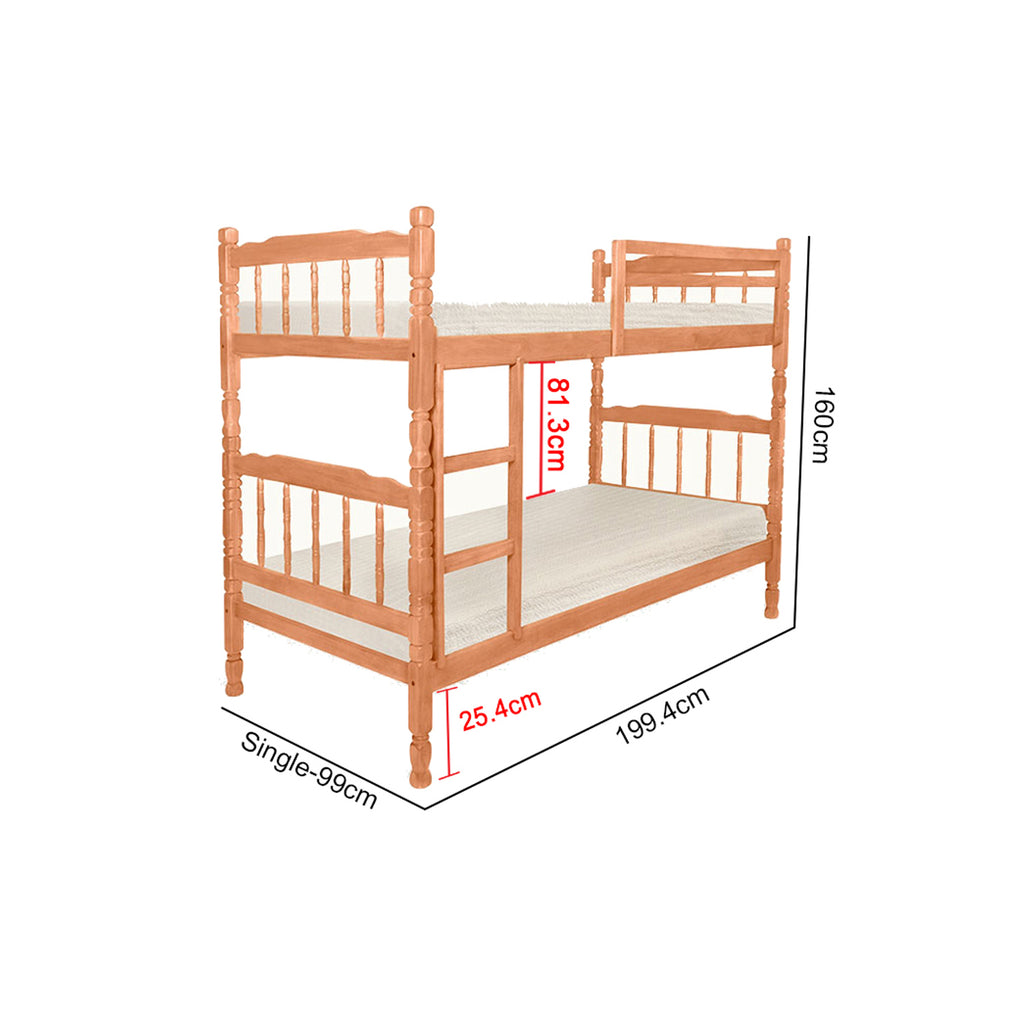 Stella Series14 Solid Mahogany Wood Bunk Bed with Pull-Out Add On Option Single Size