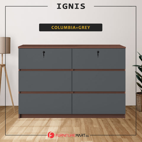 Image of Ignis 6 Drawers Premium Chest of Drawers Full Laminated Back Panel in 6 Colours