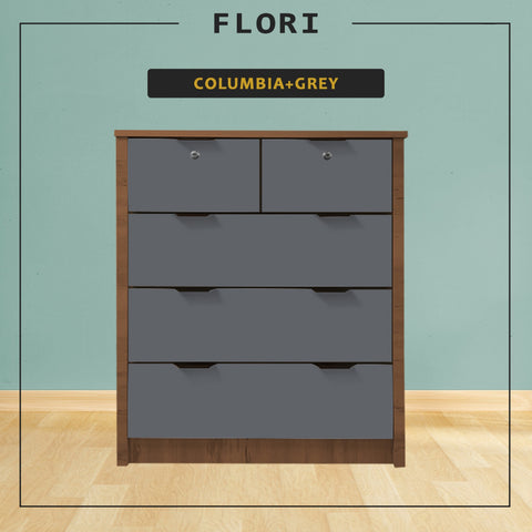 Image of Flori 5-Drawers Premium Chest of Drawers Full Laminated Back Panel in 6 Colours