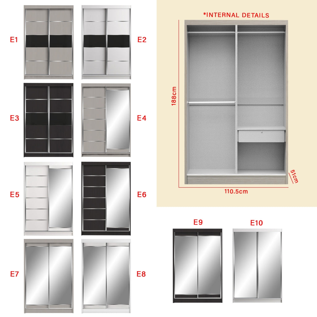 Frankfurt Series 4FT 2-Door Sliding Door Wardrobe in 50 Models Available