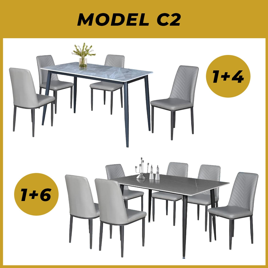 Elba 1+4/1+6 Dining Set Table with Chair Ceramic Table Top with Metal Legs