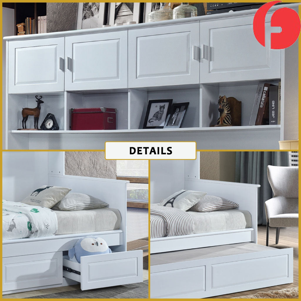 Lanna Super Single Pull-out Bed Bed Frame with Display Shelf, Cabinet
