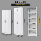 Gillie Series 2 Doors Tall Wardrobe with Top Cabinet Fully Laminated Back in 6 Colours