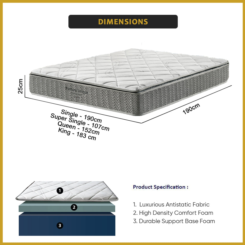 Honey Posture Unique 10“ Thickness High-Density Foam Mattress - All Sizes Available