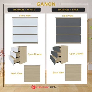 Ganon Series 2 Premium Chest of 3/4 Drawers Collection Full Laminated Back Panel in 6 Colours