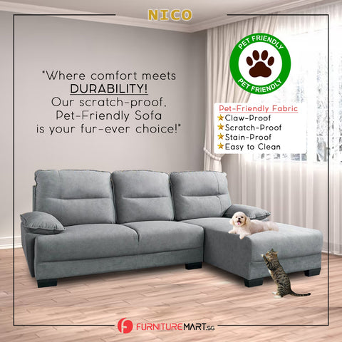 Image of Nico 1/2/3-Seater L-Shaped Sofa with Pet-Friendly Fabric Scratch-Proof & Claw-Proof